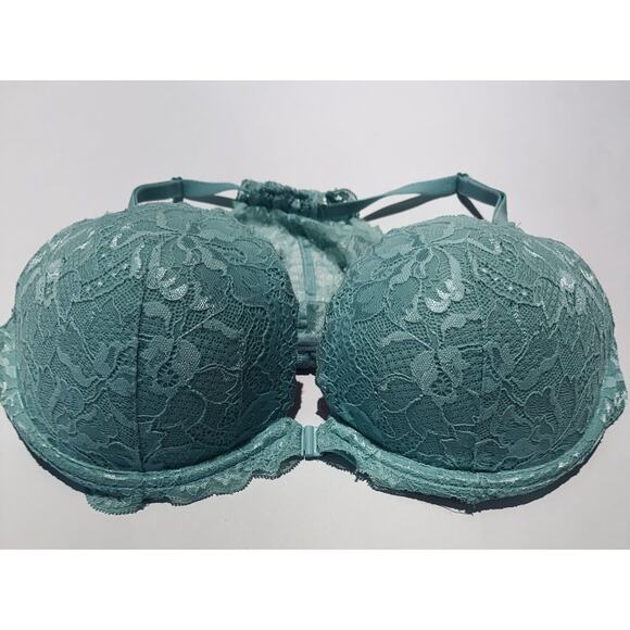 Victoria's Secret PINK Racerback Lace Push-Up Bra Teal/Pink Size 36D - Picture 1 of 10